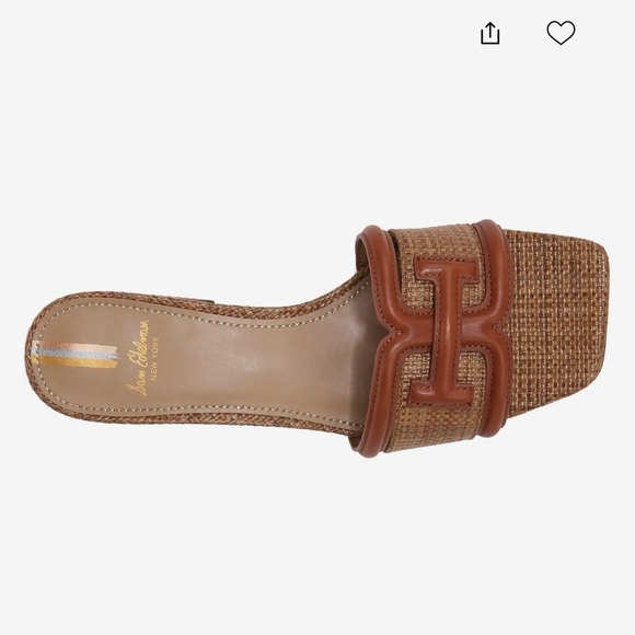 Sam Edelman Waylon Leather and Raffia Double E Logo Slide Sandals - Picture 2 of 7